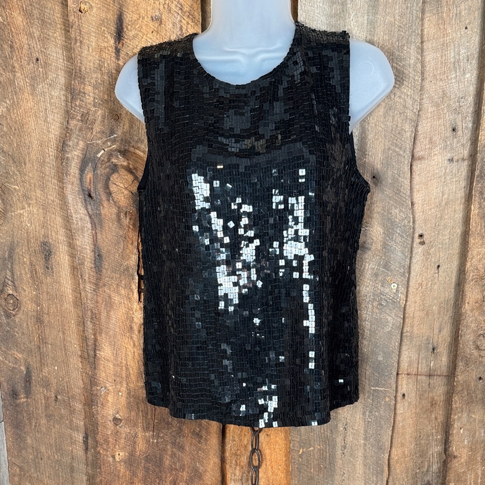 DKNY Black Sequin Sleeveless Blouse